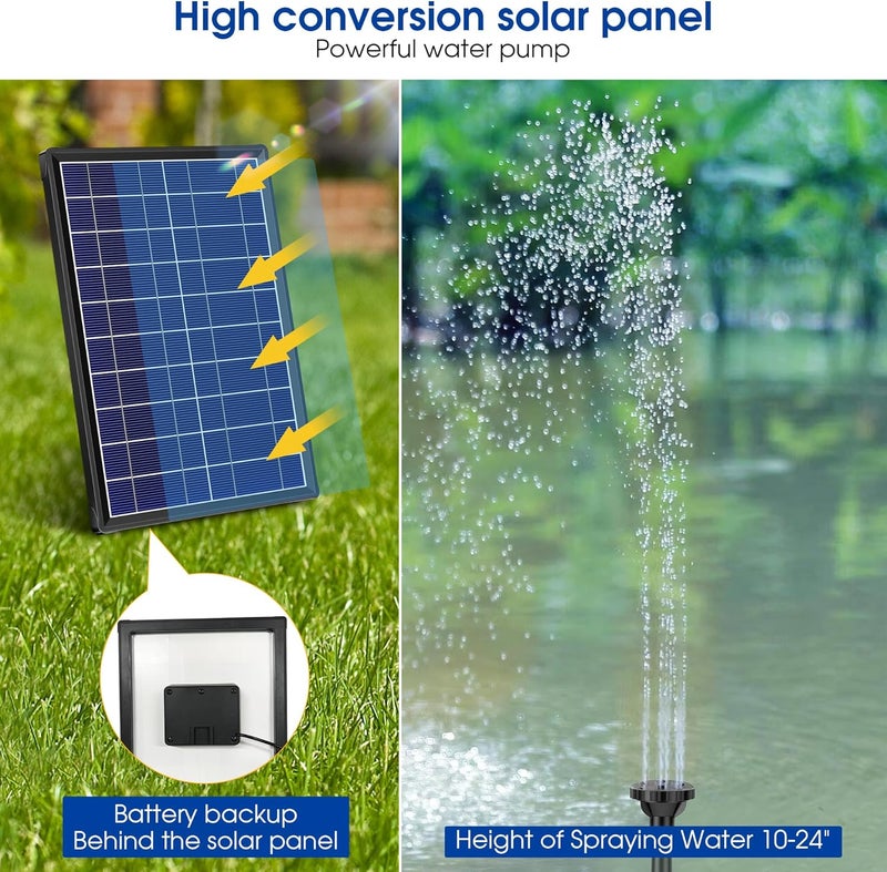 Biling 5.5W Solar Fountain for Bird Bath, DIY Solar Water Pump with 3000mAh Battery Backup Work All Day, 5ft Tubing 5 Nozzles for BirdBath, Small Pond, Fish Tank and Hydroponics - Image 3